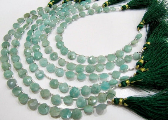Natural Amazonite heart Shape Briolette Faceted  size 8mm beads strand 8 inches long Jewelry Making Green Color Gemstone Beads