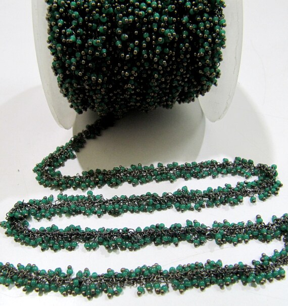 1 Foot-Green Onyx Grape Hydro Quartz Rondelle Plain Smooth 2mm Size Beaded Wire Wrapped Grape Cluster handmade Chain Wholesale Prices