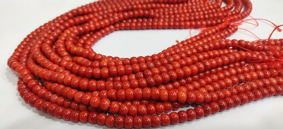 Natural  Red Coral Rondelle Plain Smooth 7mm Beads Sold per Strand 8 Inches Long Best Quality Beads