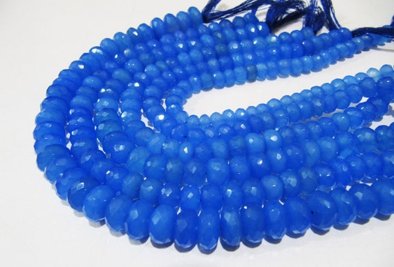 Natural Blue Chalcedony Beads Rondelle Faceted Beads Blue Onyx Beads Size 8 to 12 mm You Choose Strand 10 inches Long gemstone Beads