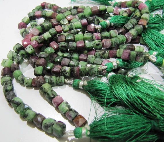 Natural Ruby Zoisite Cube Shape Beads Faceted 3D Box Beads Strand 8 inch long Size 6 to 7 mm Semi Precious Beads , Wholesale Prices