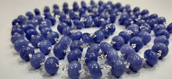 Natural Tanzanite Rondelle plain smooth 8mm Rosary Beaded Chain Sold Per Foot Great Quality Chain