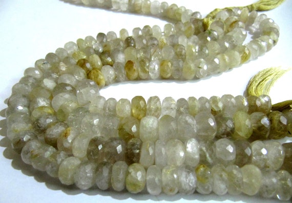 Natural Golden Rutilated Quartz  Rondelle Faceted 10-12mm Beads sold per strand 10 Inches Long Semi Precious Golden Color Beads Top Quality