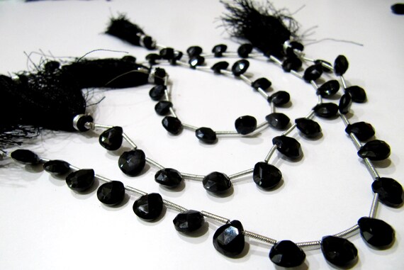 Natural Black Spinel heart Shape Briolette Faceted 8 to 10mm Gemstone beads 8 inches Strand jewelry making bead Sold per Strand