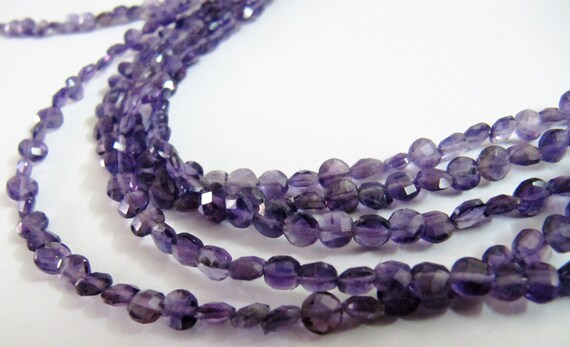 Natural Amethyst Faceted Coin shape briolette 6mm Beads sold per Strand 8 Inch Long   African Amethyst Gemstone Purple beads