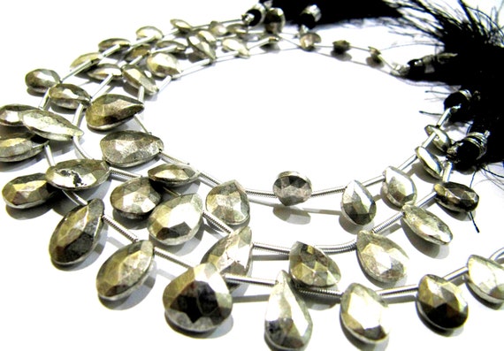 Natural Silver Pyrite Pear shape 7x10mm Top Quality Gemstone Beads Strand 8 inch Long Jewelry making gemstone beads Wholesale price