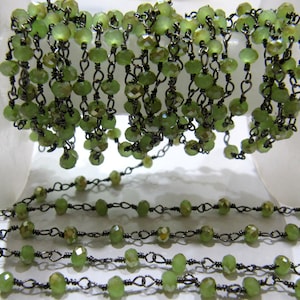 1 Foot-: Mystic Green Chalcedony Rondelle Faceted 3-4mm Size Beaded Hydro Quartz Wire Wrapped Rosary Chain Wholesale Prices