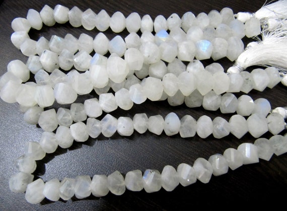 Genuine White Rainbow Moonstone Twisted Briolette Rondelle Beads 9 to 10mm, Strand 10 inches Long 30 top 35 beads per Strand Fancy Shape