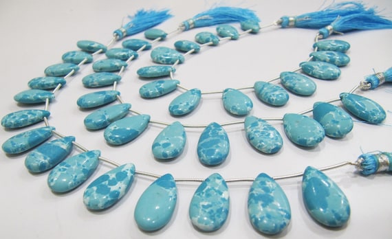 AAA Quality Turquoise Pear Shape Plain Smooth Size 9x18mm To 10x20mm Magnesite Beads Strand 8 inches Long Sold Per Strand Wholesale Price