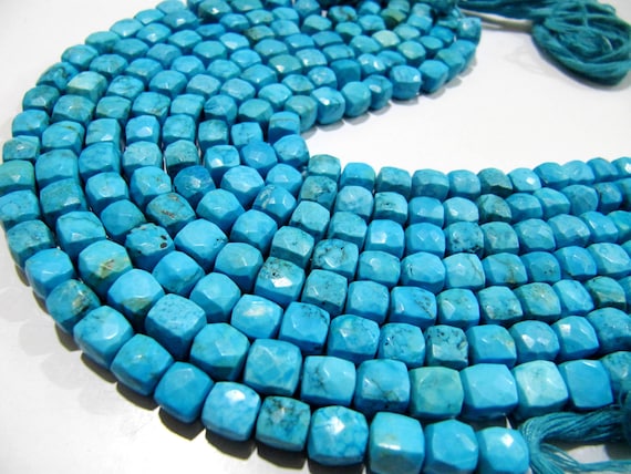 Natural Turquoise Box Cube Shape Briolette 6-7mm Beads Strand 8 inch long Magnesite Gemstone Very Good Quality beads Wholesale Prices