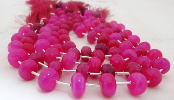 Natural Hot Pink Chalcedony Beads Rondelle Plain Smooth 8mm Size Beads Strand 9 inches long Pink Color Gemstones Beads