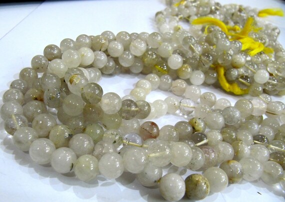 Natural Golden Rutilated 9-10mm Round Ball Shape Plain Smooth Beads Strand 13 Inches Long Semi Precious Golden Color Beads