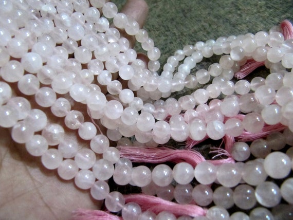 Natural Genuine Rose Quartz Round Ball Shape Plain Smooth 5 to 8mm Beads Strand 13 inch Long Pink Color Beads Jewelry Making Sold Per Strand