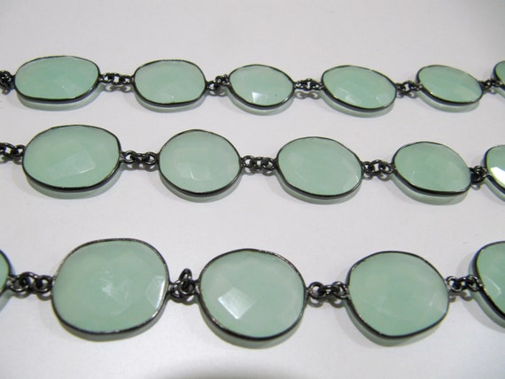 Aqua Chalcedony Nugget Briolette Connector Chain Uneven Free Shape 15x20mm Sold Per Foot High quality Handmade Bezel Chain