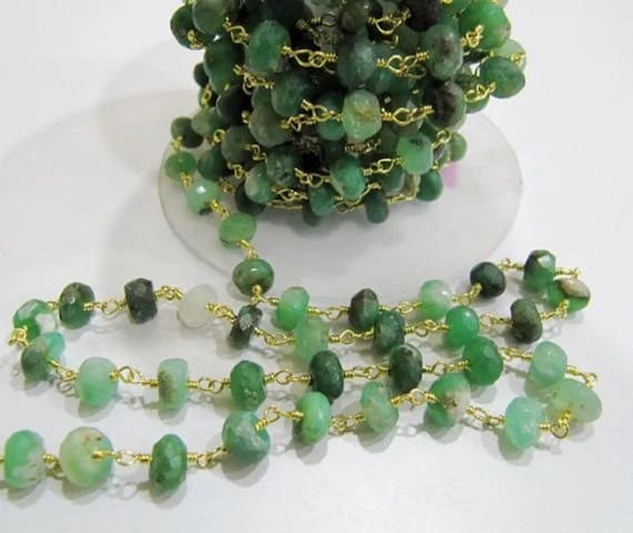 Natural Chrysoprase  Rondelle Faceted Beaded Aati Chain 6-7mm Size Chrysoprase Bead Rosary Chain Wholesale Prices gemstone chain