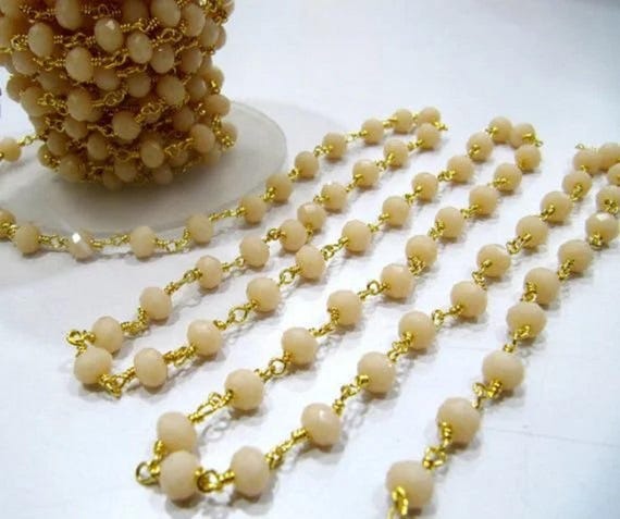 3 Feet- Pink Opal Quartz  Rondelle Faceted Beaded Wire Wrapped Rosary Aati Chain 6mm Size Pink Bead Chain Wholesale Prices gemstone chain