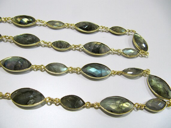 Natural Labradorite  Marquise Shape Laser Cut Briolette Connector Chain Sold Per Foot High Quality Wholesale Prices Jewelry chain