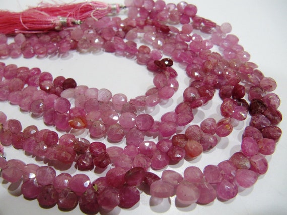 Natural Pink Ruby Heart Shape 5-6mm Beads, Mugo Ruby Briolette Beads Strand 8 inches Long, 65 to 70 Beads Per Strand Wholesale Prices