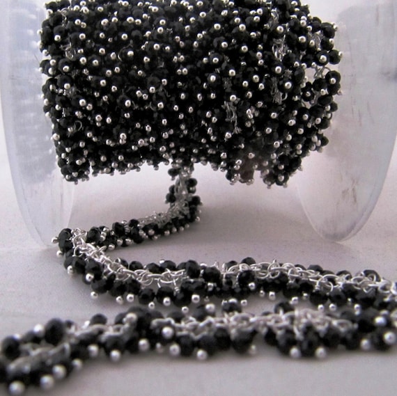 Natural Black Spinel Rondelle Faceted Cluster Rosary Chain Size 2mm Wire Wrap Grape Beaded Handmade Chain Wholesale Price