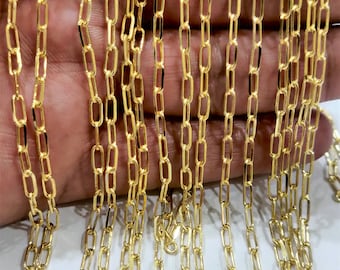 Gold Plated Rectangle Link Chain Sold Per meter Jewellery Making Wholesale Rate Chains 20 Kt Gold Filled Chains