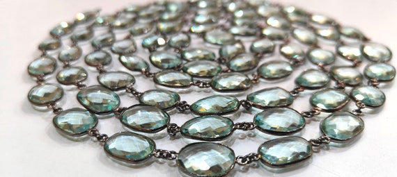 Aquamarine Quartz Briolette Connector Chain, Oval Shape Briolette Bezel Connector Chain 12 to 15 mm bezel Chain Sold Per Foot