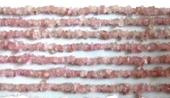Natural Rose Quartz Irregular Chip Gravel Uncut Nugget Shape Plain 4mm To 8mm Jewelry Making Beads Strand 34 Inches Long Sold Per Strand