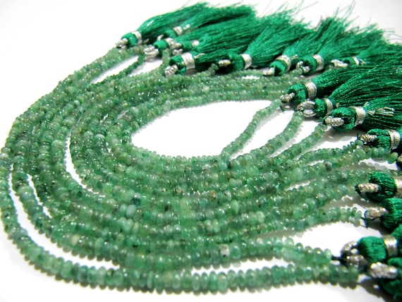 Natural Emerald Rondelle Plain Smooth Beads 2.5-3mm strand 8 inches Zambia Mined  Precious Untreated Genuine Emerald Birth Stones