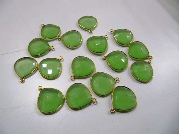 6 Pcs Set Green Chalcedony Heart Shape 20mm Briolette Connectors Green Chalcedony Plated Single  Loop Bezel Jewelry Making Bezel Connectors