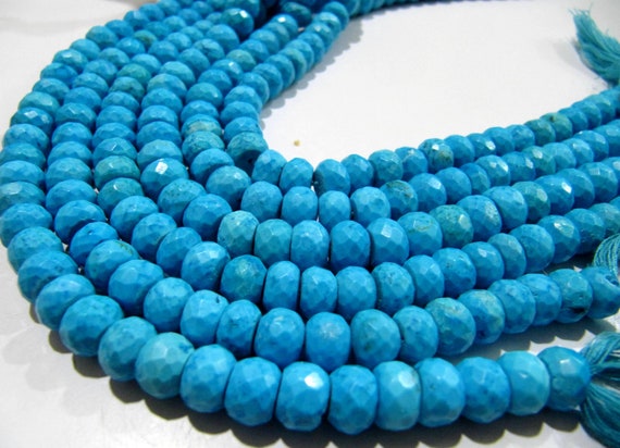 Natural Turquoise  Rondelle Faceted 7-8mm Beads Strand 8 inch long Magnesite Gemstone Very Good Quality beads Wholesale Prices
