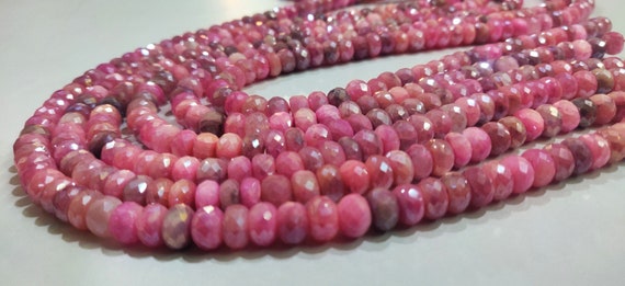 Natural Pink Moonstone Silver AB Mystic Coated Rondelle Faceted 8mm Beads Strand 8 inch long Top Quality Wholesale prices Beads