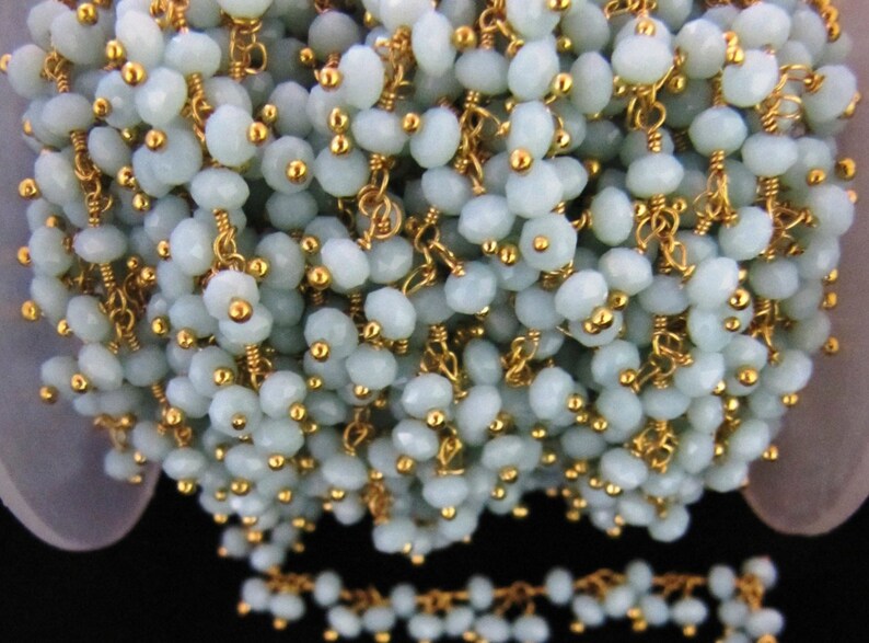 ON SALE 3 Feet-Amazonite Dangling Chain Rondelle Faceted Beaded Cluster Chain 2.5-3mm Size Hydro Quartz Bead Chain Wholesale Price gemstone