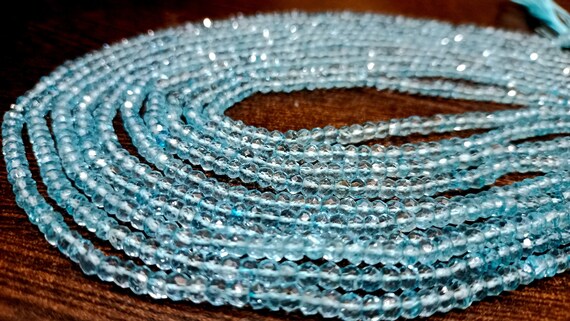 Natural Sky Blue Topaz Rondelle Faceted 3.5-4mm  Beads Sold Per Strand 13 Inches Long Great Quality Gemstone Beads