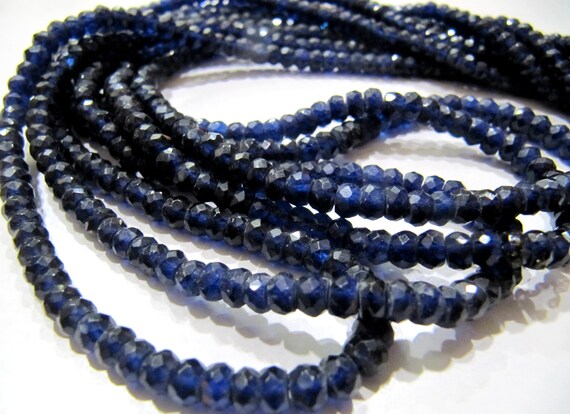 Blue Sapphire Rondelle Micro Faceted 4-5mm Imitation Lab Created Sapphire Beads Strand 15 inches Long Jewelry Making Beads