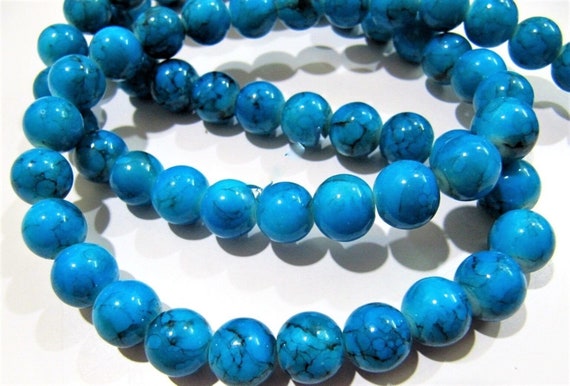 Turquoise Magnasite Ball Shape round Plain Smooth Beads 10mm  Howlite Turquoise Gemstone Beads 16 inches Long Wholesale Prices