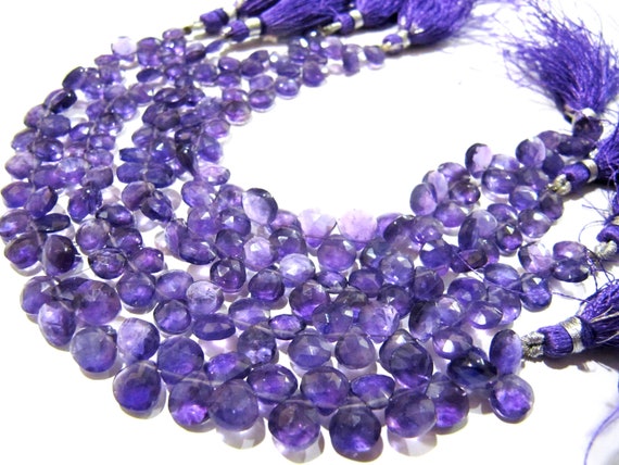 Natural Amethyst Heart Shape 7-8mm Briolette Faceted Beads Strand 8 inches long Wholesale Prices top quality jewelry making gemstone