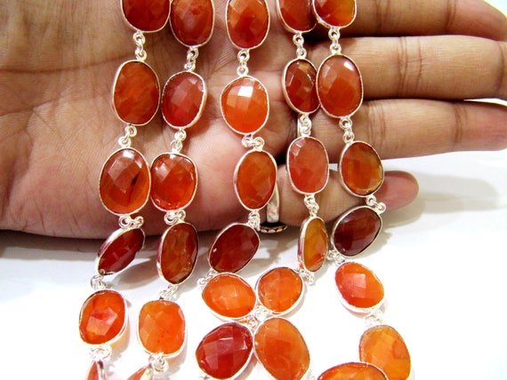 Natural Carnelian Briolette Faceted Uneven Free Shape 10 to 15mm Gemstone Bezel Connector Chain Jewelry Making Chain Choose the plating
