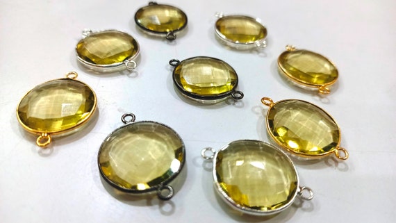 Lemon Hydro Quartz Briolette Coin Shape Bezel Connector 19mm Double  Loop Charms