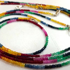 Natural Multi Sapphire Ruby Emerald Rondelle faceted Precious 2.5mm Gemstone Beads Necklace sold per piece