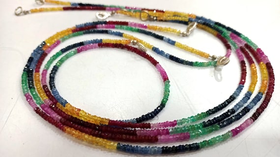 Natural Multi Sapphire Ruby Emerald Rondelle faceted Precious 2.5mm Gemstone Beads Necklace sold per piece