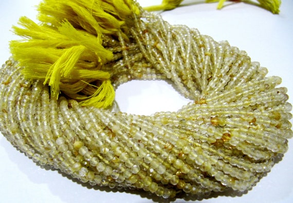 Natural Golden Rutilated Quartz 2.5mm Rondelle Faceted Beads 13 Inches Long Semi Precious Golden Color Beads Top Quality Sold Per Strand