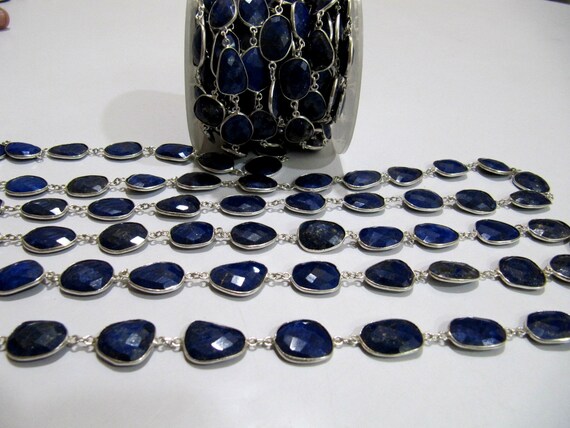 Natural Lapis Lazuli Free Shape Briolette Faceted Bezel Connector Chain 15to20mm Plated Sold Per Foot High Quality  Wholesale price