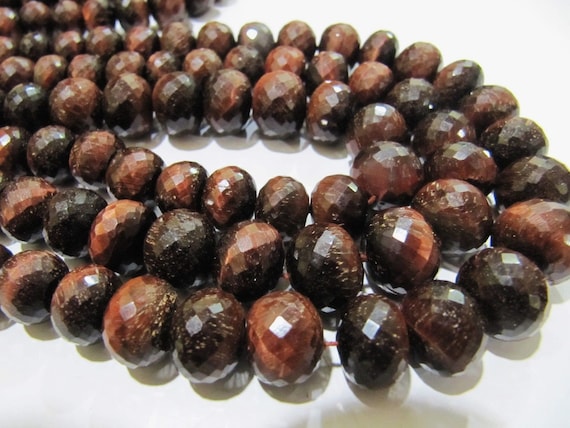 AAA Quality Natural Tiger Eye Rondelle Faceted Beads , 9-14mm Size Graduated , Dark Color Tigers Eye Beads  Strand 8 Inches Long