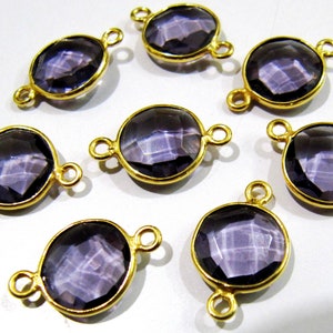 2-delat set med ametistrunda myntformade 14 mm Briolette-kopplingar Hydro Quartz Ametist Dubbelögla Bezel-berlocker av högsta kvalitet i grossistledet