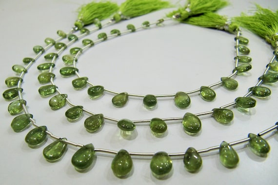 AAA Quality Natural Green Apatite Gemstone Pear Shape Smooth Beads Size 5x7mm to 6x9mm Green Color Beads Strand 8 Inches Long Sold PerStrand