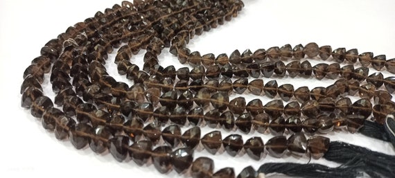 Smoky Quartz pyramid Shape Triangle shape Briolette Faceted 8mm Beads Strand 8 inches Long Jewelry making Gemstone beads