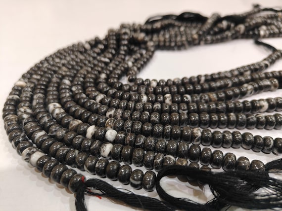 Natural Black & White Jasper Rondelle Plain Smooth  8mm Beads Sold Per Strand 8 Inches Long