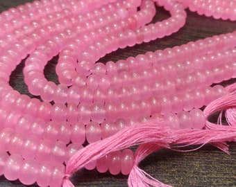 Rondelle naturelle pastèque rose calcédoine lisse lisse 6 mm et 8 mm Perles de pierres précieuses vendues par rang 8 pouces de long