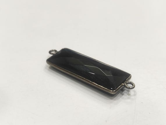 2 Pcs Set-Black Onyx Baguette Shape 30X12mm Briolette Connectors Hydro Quartz Black Double Loop Bezel Top Quality Wholesale prices