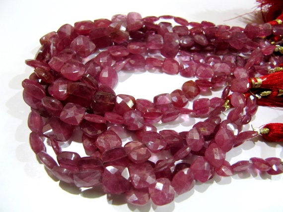 Finest Quality Amazing Ruby Gemstone Beads , Faceted Cushion Shape Natural Ruby Beads Briolettes 10-12mm Size Beads , Length 10-11 inches