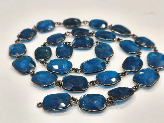 Natural Neon Apatite Jade Uneven  Free Shape Briolette Connector Chain Size 12-15mm Bezel chain Sold Per Foot High Quality Wholesale prices